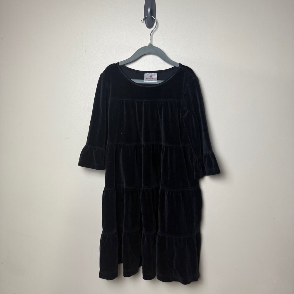 Hanna Andersson Black Holiday Velvet Tiered Twirl Dress Size 7 120 CM Christmas